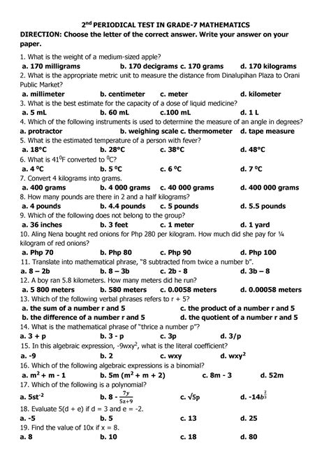 2nd Periodical Tests Grade 4 with TOS and Answer Key.